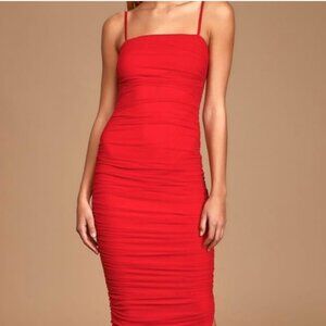Bodycon Midi Cocktail Dress - Red